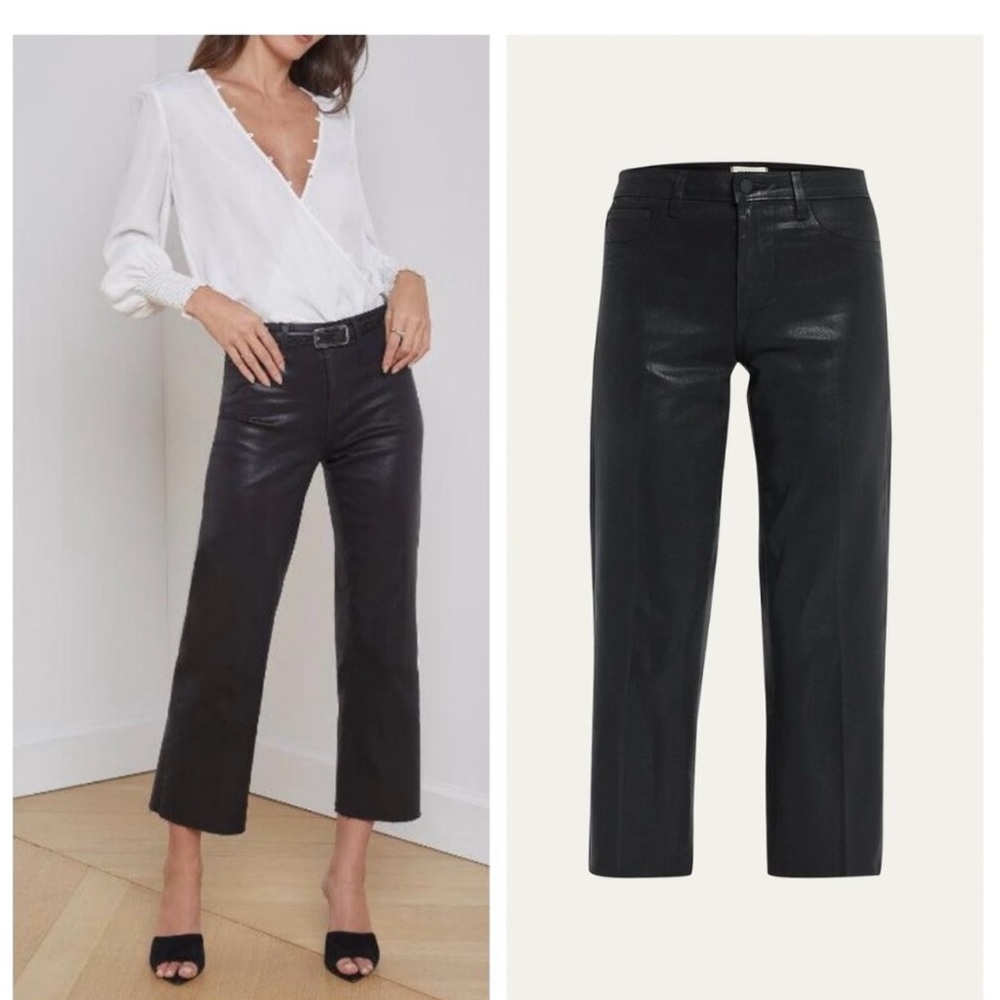 L'AGENCE Wanda Crop Wide Leg Noir Coated Black Cropped Jeans Size 27